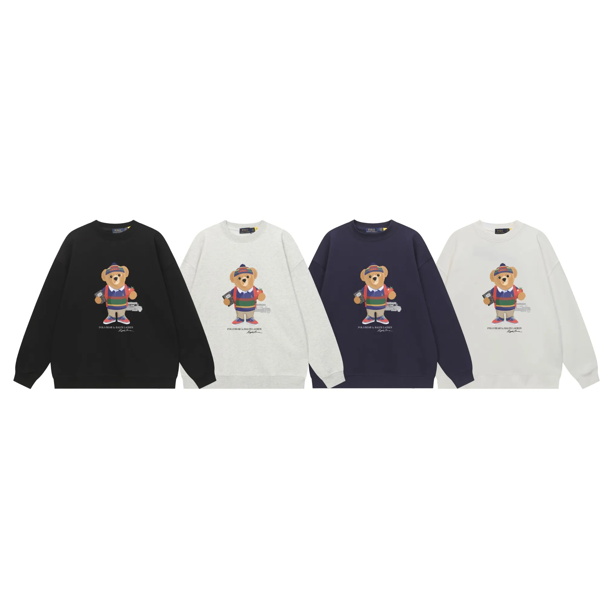 P200 Long-term stock] RalphLauren/Ralph Lauren 2025 autumn and winter new bear letter print 420g heavy large terry sweatshirt Ralph Lauren's age-reducing item, the coat fabric is made of 85% cotton ➕15% polyester, which not only retains the softness, comfort and breathability of cotton, but also adds the wear resistance and wrinkle resistance of polyester fiber, making the clothes more durable and easy to care for. Even in slightly cooler weather, you won't feel stuffy when wearing it. This kind of fabric has a natural crisp feel and is not easy to pill or deform. The bear on the chest is printed with English letters. It is full of color, full of three-dimensionality, and lifelike, adding a bit of liveliness and interest to the whole sweatshirt. There is no pressure to dress, regardless of age or gender. Complete accessories! Color: black, white, navy blue, light floral gray Size: M-L-XL-XXL
